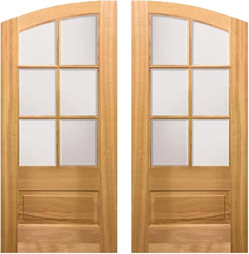 Double door pair #7626-7636 Okoume Mahogany Clear Finish with Beveled Glass